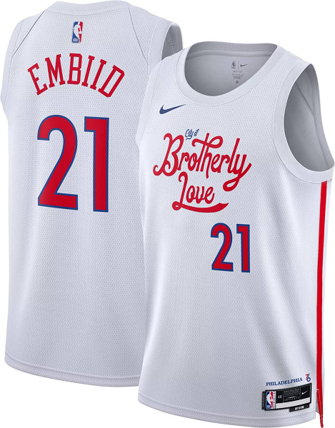 Youth Philadelphia 76ers #21 Joel Embiid Nike 2022-23 City Edition White Swingman Jersey