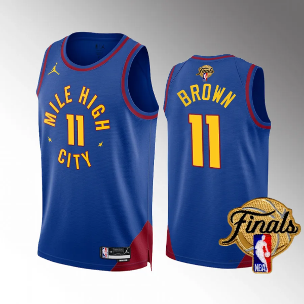 Men's Denver Nuggets 2023 NBA Finals Bruce Brown Blue #11 Statet Edition Jersey