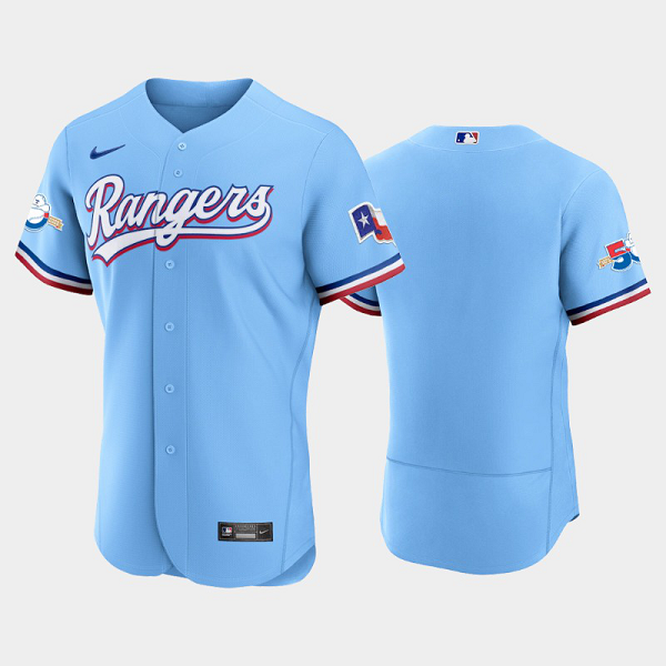 Men's Texas Rangers 50th Anniversary Alternate Light Blue Blank MLB Flex Base Jersey