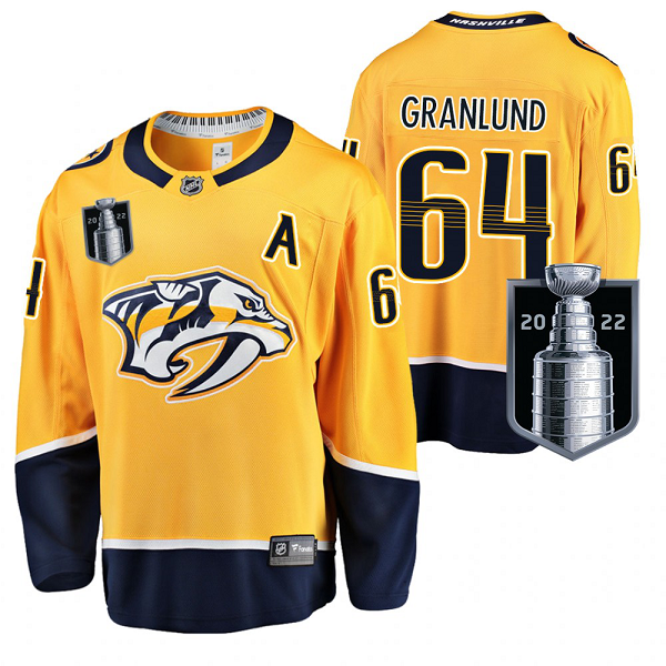 Men's Nashville Predators Mikael Granlund 2022 Stanley Cup Playoffs #64 Gold Home Jersey