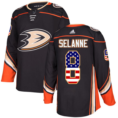 Adidas Anaheim Ducks #8 Teemu Selanne Black Home USA Flag Stitched NHL Jersey