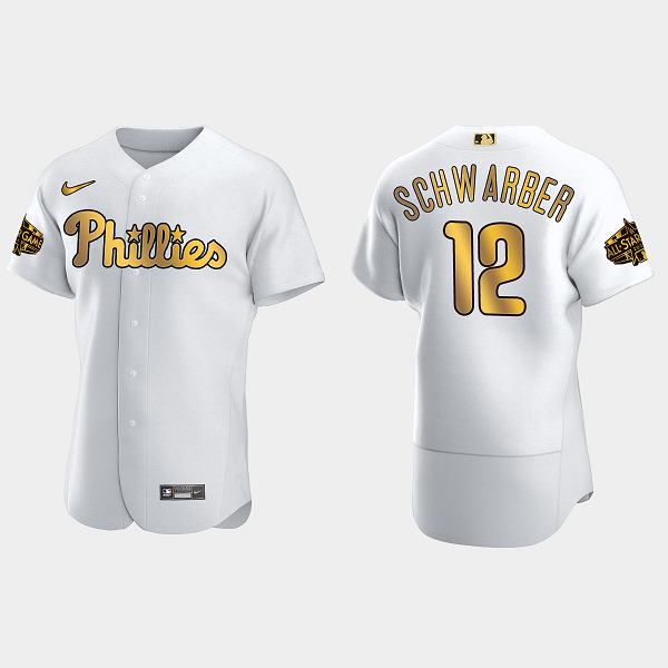 Men's Philadelphia Phillies #12 Kyle Schwarber 2022 MLB All-Star Game Flex Base Jersey - White Gold