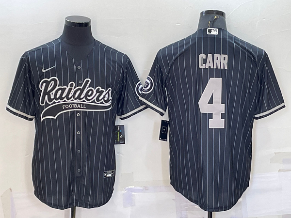 Men's Las Vegas Raiders #4 Derek Carr Black Stitched Baseball Cool Base Jersey