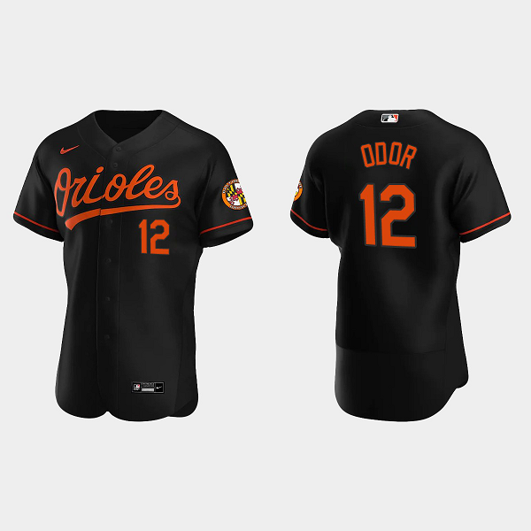 Men's Baltimore Orioles #12 Rougned Odor Alternate Black Flex Base MLB Jersey