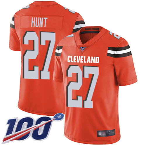 Men's Cleveland Browns #27 Kareem Hunt Orange Limited NFL Alternate 100th Season Vapor Untouchable Jersey