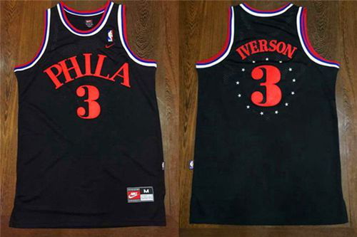 Men's Philadelphia 76ers #3 Allen Iverson Black 1964 Throwback Stitched NBA Jersey