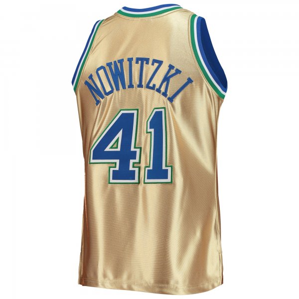 Men's Dallas Mavericks Dirk Nowitzki Gold Mitchell & Ness 75th Anniversary 1998/99 Hardwood Classics Swingman Jersey