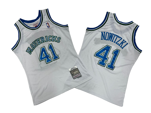 Men's Dallas Mavericks #41 Dirk Nowitzki 1998-99 White Mitchell and Ness NBA Jersey