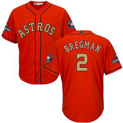 Men's Houston Astros #2 Alex Bregman Orange Majestic 2018 Gold Program Cool Base Player MLB Jersey