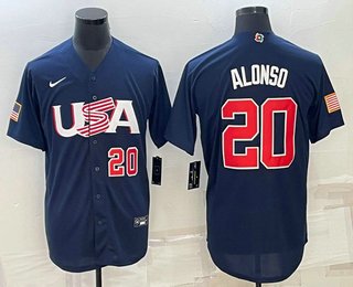 Men's USA Baseball #20 Pete Alonso 2023 Navy World Baseball Classic Stitched Jersey