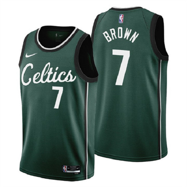 Men's Boston Celtics #7 Jaylen Brown 2022/23 Green City Edition Stitched Jersey