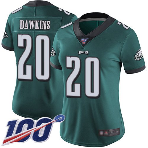 Women's Philadelphia Eagles #20 Brian Dawkins Midnight Green Team ColorStitched NFL 100th Season Vapor Limited Jersey