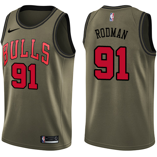 Men's Nike Chicago Bulls #91 Dennis Rodman Green Salute to Service Swingman NBA Jersey