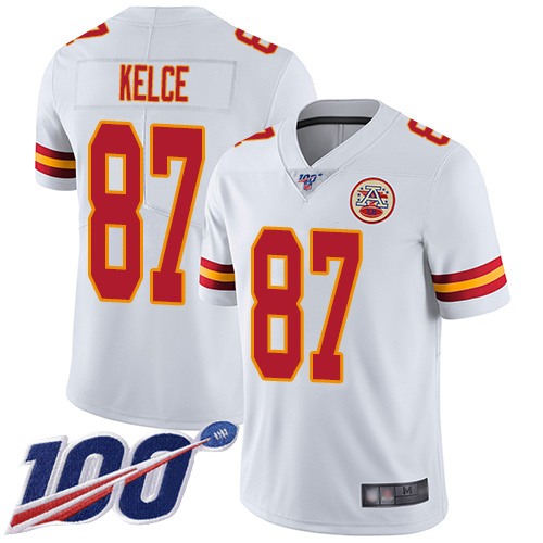 Kansas City Chiefs #87 Travis Kelce White Men's Stitched NFL 100th Season Vapor Limited Jersey