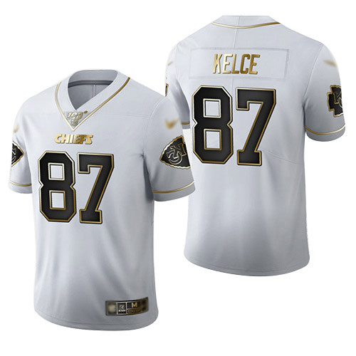 Kansas City Chiefs #87 Travis Kelce White Men's Stitched NFL Limited Golden Edition Jersey