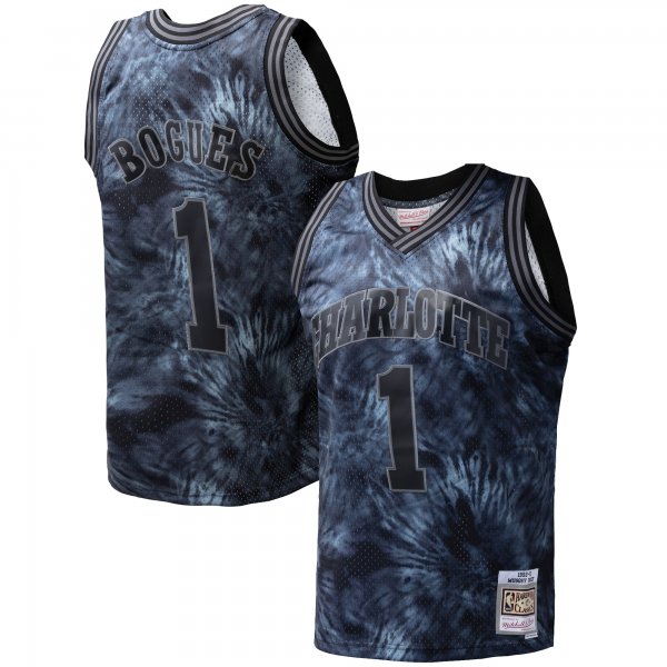 Men's Charlotte Hornets Muggsy Bogues Mitchell & Ness Black Hardwood Classics 1992/93 Tie-Dye Swingman Jersey