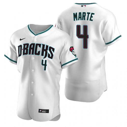 Men's Nike Arizona Diamondbacks #4 Ketel Marte White Teal 2020 Alternate MLB Jersey