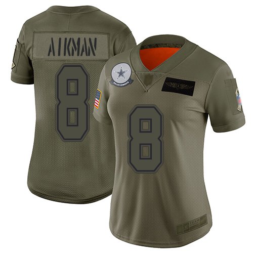 Dallas Cowboys #8 Troy Aikman Camo Women's Stitched NFL Limited 2019 Salute to Service Jersey