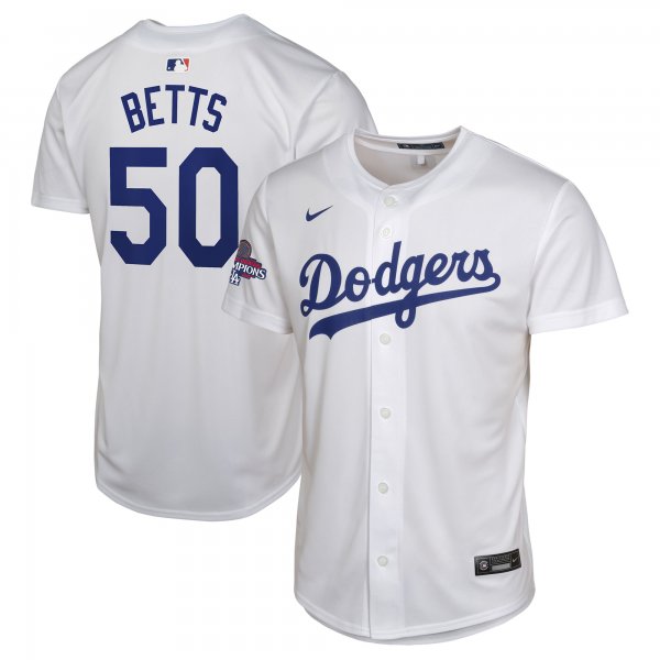 Youth #50 Los Angeles Dodgers Mookie Betts Nike White 2024 World Series Champions Home Game Player Jersey