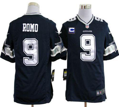 Nike Dallas Cowboys #9 Tony Romo Navy Blue Team Color With C Patch Men's Stitched NFL Game Jersey