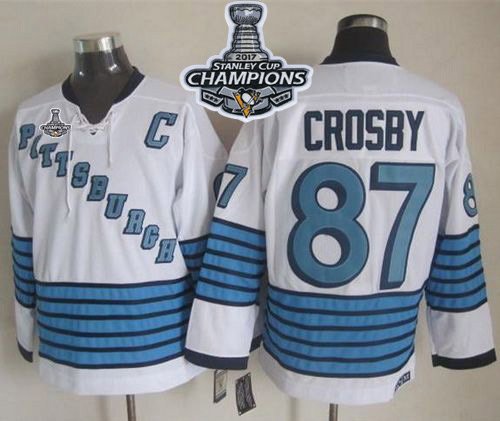 Pittsburgh Penguins #87 Sidney Crosby White/Light Blue CCM Throwback 2017 Stanley Cup Finals Champions Stitched NHL Jersey