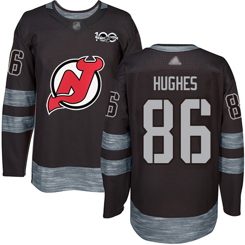 New Jersey Devils #86 Jack Hughes Black 1917-2017 100th Anniversary Stitched NHL Jersey