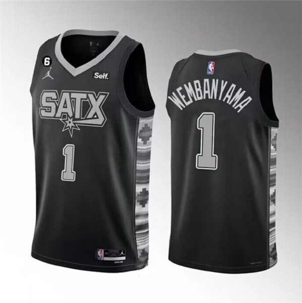 Men's San Antonio Spurs #1 Victor Wembanyama Black 2022/23 Statement Edition With NO.6 Patch Stitched NBA Jersey