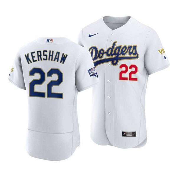 Men's Nike Los Angeles Dodgers #22 Clayton Kershaw White VII Gold Series MLB Jersey