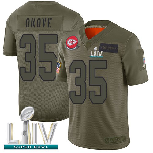 Kansas City Chiefs #35 Christian Okoye Camo Super Bowl LIV Bound Men's Stitched NFL Limited 2019 Salute To Service Jersey