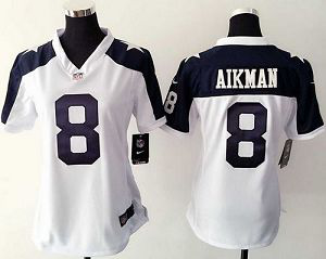 Nike Dallas Cowboys #8 Troy Aikman White Thanksgiving Throwback Women's Stitched NFL Elite Jersey