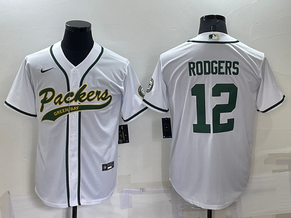 Men's Green Bay Packers #12 Aaron Rodgers White Stitched Baseball Cool Base Jersey