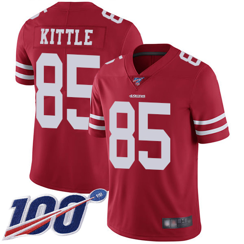 San Francisco 49ers #85 George Kittle Red Team Color Youth Stitched NFL 100th Season Vapor Limited Jersey