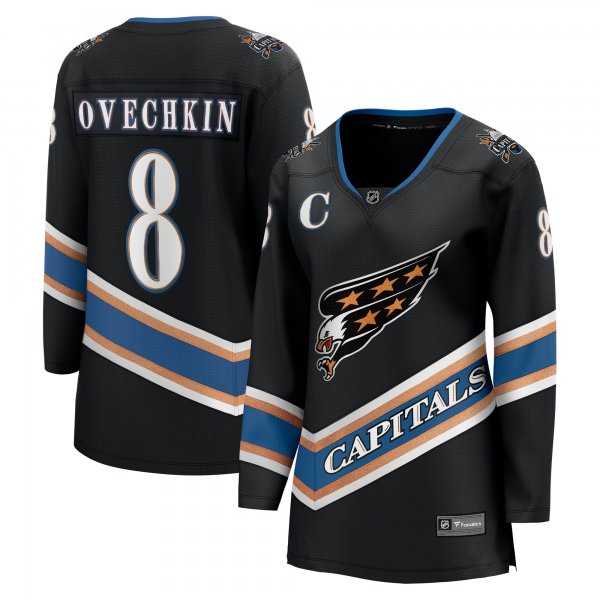 Women's #8 Alexander Ovechkin Washington Capitals Fanatics Alternate 50th Anniversary Premier Breakaway Player Black Jersey