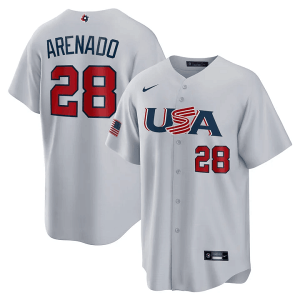 Men's Nike USA Baseball #28 Molan Arenado Gray 2023 World Baseball Classic Jersey