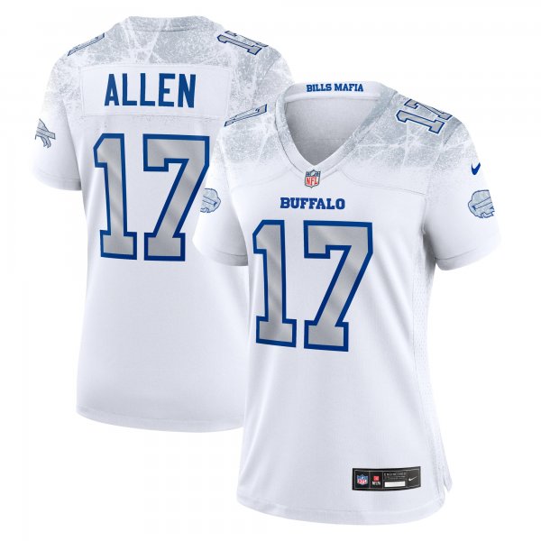 Women's #17 Josh Allen Buffalo Bills Nike 2025 Rivalries Collection Game White Jersey