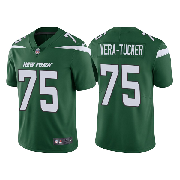 Men's New York Jets #75 Alijah Vera-Tucker Green 2021 NFL Draft Vapor Limited Jersey