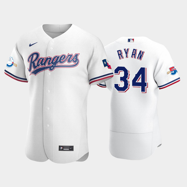 Men's Texas Rangers #34 Nolan Ryan White Home 50th Anniversary MLB Flex Base Jersey