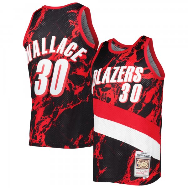 Men's Portland Trail Blazers Rasheed Wallace Mitchell & Ness Black 1999/00 Hardwood Classics Marble Swingman Jersey