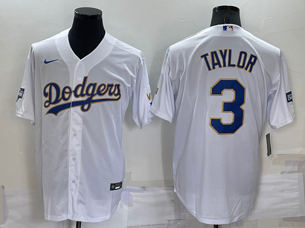 Men's Nike Los Angeles Dodgers #3 Chris Taylor White Stitched MLB Cool Base Jersey