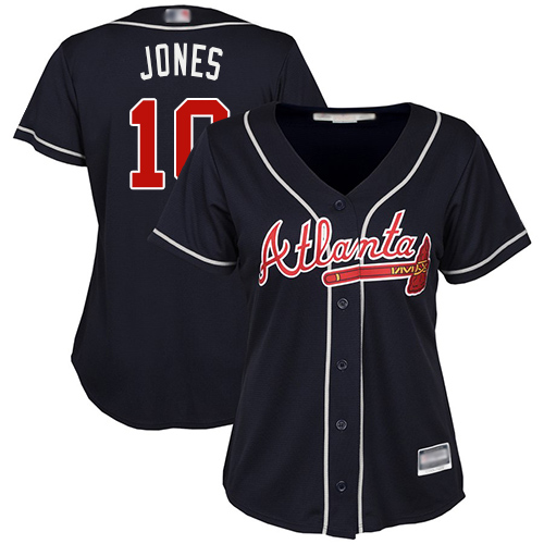 Atlanta Braves #10 Chipper Jones Navy Blue Alternate Women's Stitched MLB Jersey