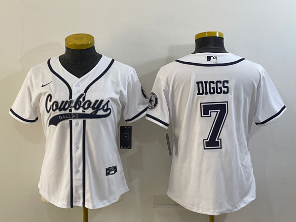 Women's Dallas Cowboys #7 Trevon Diggs White Stitched Baseball Cool Base Jersey