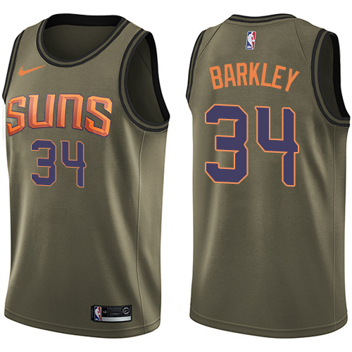 Men's Nike Phoenix Suns #34 Charles Barkley Green Salute to Service Swingman NBA Jersey