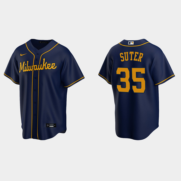 Men's Milwaukee Brewers #35 Brent Suter Navy Alternate MLB Jersey