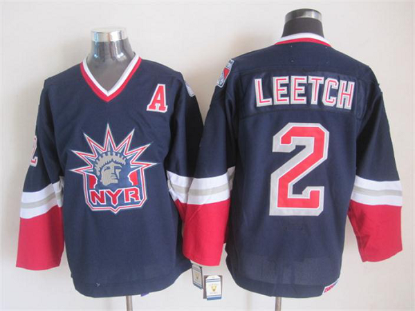 Men's New York Rangers #2 Leetch Blue Throwback NHL Jersey