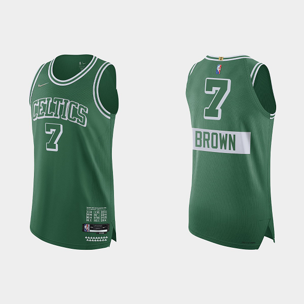 Men's Boston Celtics #7 Jaylen Brown 2021/22 75th Anniversary City Green NBA Jersey