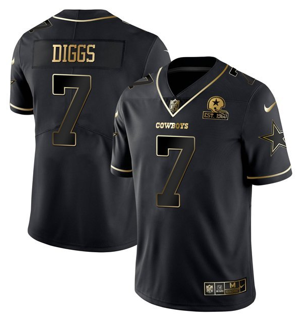 Men's Dallas Cowboys #7 Trevon Diggs Black Golden Edition Stitched Limited NFL Jersey