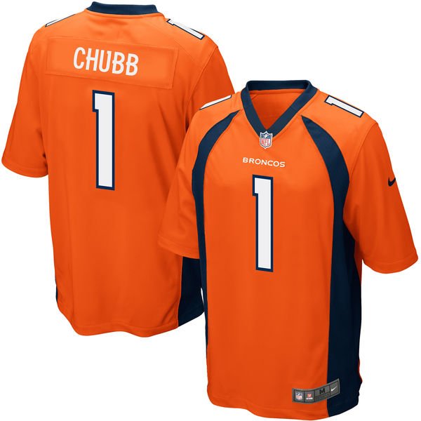 Men's Nike Denver Broncos #1 Bradley Chubb Orange 2018 NFL Draft First Round Pick Game Jersey