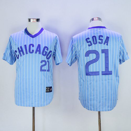 Chicago Cubs #21 Sammy Sosa Blue(White Strip) Cooperstown Throwback Stitched MLB Jersey