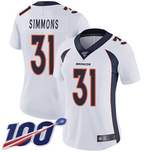 Women's Denver Broncos #31 Justin Simmons WhiteStitched NFL 100th Season Vapor Limited Jersey