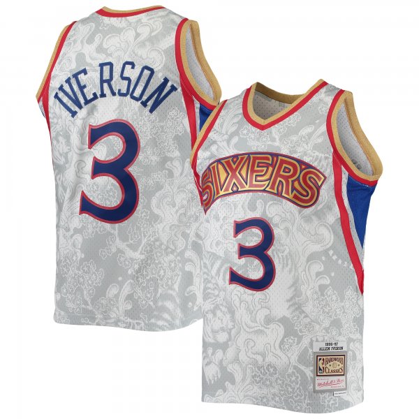 Men's Philadelphia 76ers Allen Iverson Mitchell & Ness White Hardwood Classics 1996/97 Lunar New Year Swingman Jersey